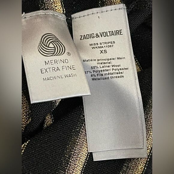 Zadig & Voltaire Sweater Miss Stripes black and gold metallic Sweater. NWT XS - Picture 10 of 11